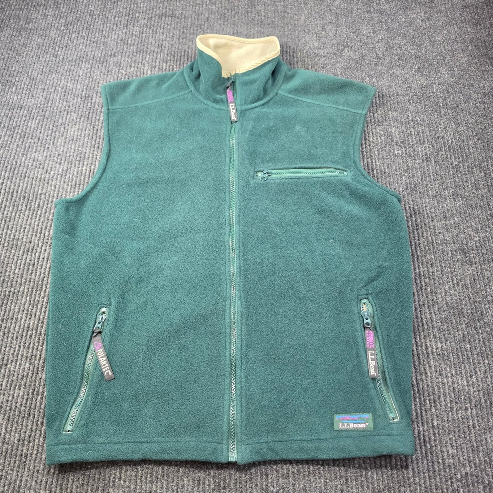 L.L. Bean Fleece Vest Mens Large Green Excellent Polartec Windbloc Made in USA